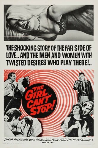 Αμερικάνικη αφίσα της ταινίας “Les Chiens dans la Nuit”, με τον αγγλικό τίτλο της ως “The Girl Can’t Stop!”