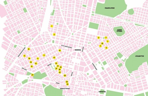 Πατήστε τα σημεία του χάρτη και δείτε πώς το κέντρο της Αθήνας μεταμορφώνεται σε μια τεράστια υπαίθρια γκαλερί