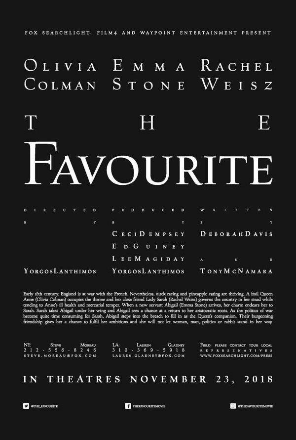 Κυκλοφόρησε η αφίσα για το «The Favourite» του Γιώργου Λάνθιμου - Πότε βγαίνει στις αίθουσες