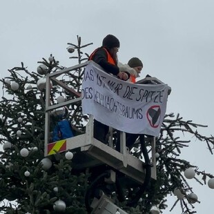 Climate activists cut top off iconic Berlin Christmas tree